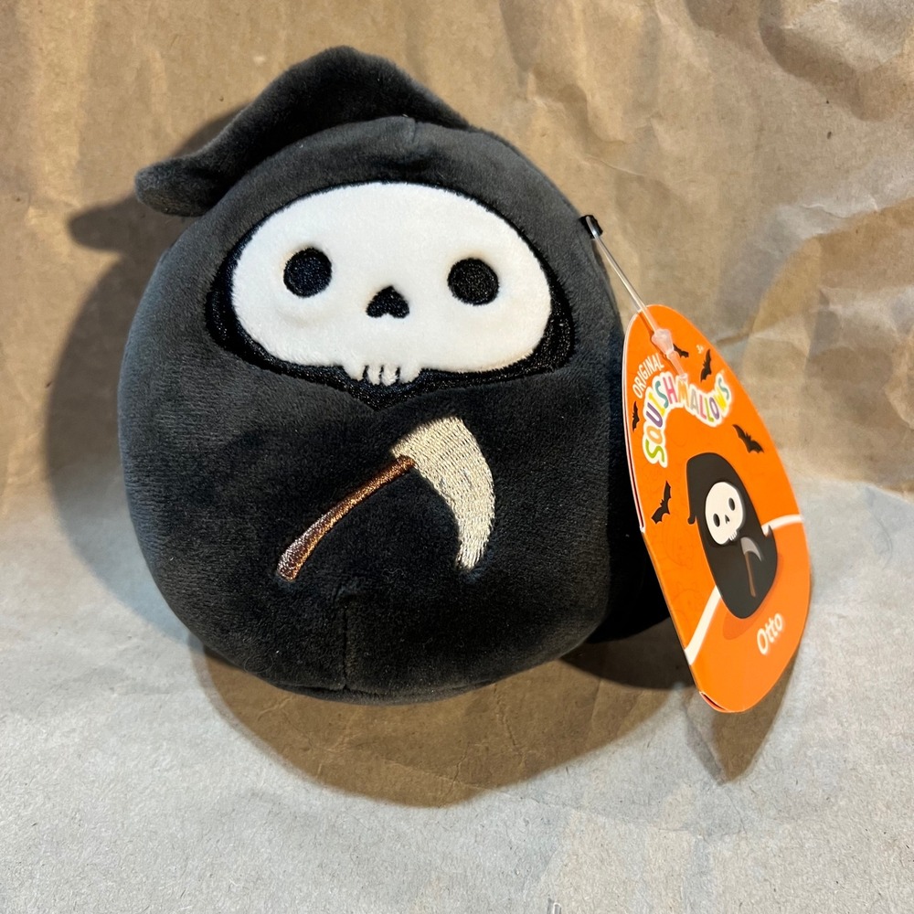 Squishmallows 5" Otto the Grim Reaper Black‎ Halloween Plush NWT